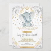 Neutral Olifant Baby shower Goudgrijs Bloemen Kaart (Voorkant)