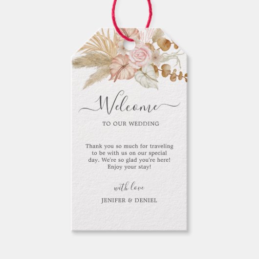 Neutral Palm and Pampas Flower Decor Wedding Cadeaulabel (Voorkant)
