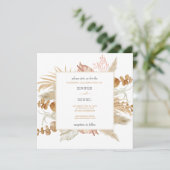 Neutral Palm and Pampas Flower Decor Wedding Kaart (Staand voorkant)