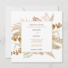 Neutral Palm and Pampas Flower Decor Wedding Kaart