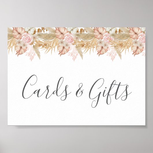 Neutral Palm and Pampas Flower Decor Wedding Poster (Voorkant)