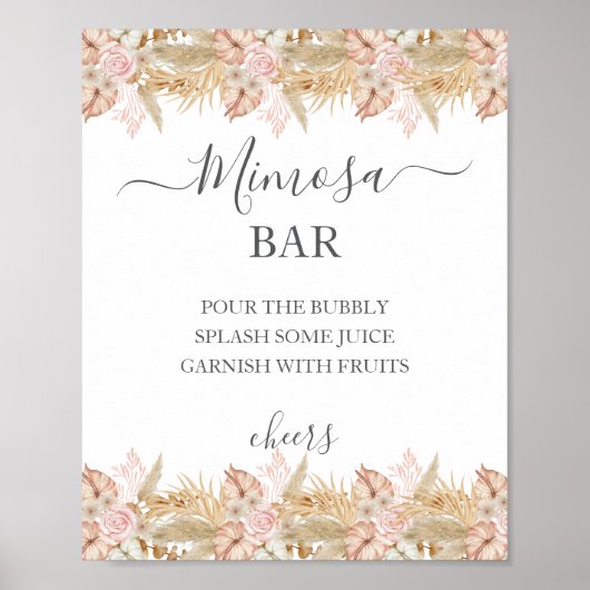 Neutral Palm and Pampas Flower Decor Wedding Poster (Voorkant)