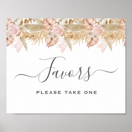 Neutral Palm and Pampas Flower Decor Wedding Poster (Voorkant)