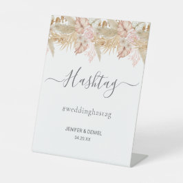 Neutral Palm and Pampas Flower Decor Wedding Reclamebord Met Voetstuk