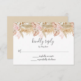 Neutral Palm and Pampas Flower Decor Wedding RSVP Kaartje