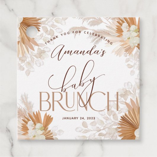 Neutral Pampas Baby Brunch Bedankt Bedankjes Labels (Voorkant)