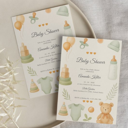 Neutral Pastel Baby shower Invitation Kaart