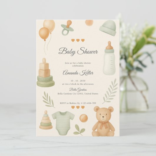 Neutral Pastel Baby shower Invitation Kaart (Staand voorkant)