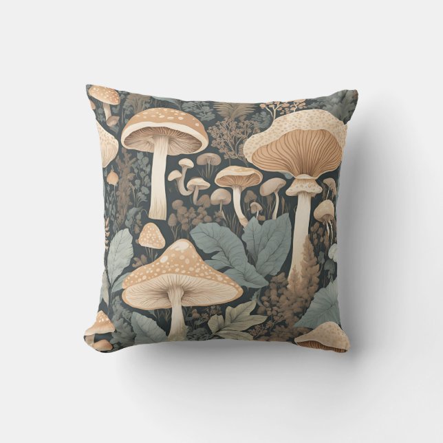 Neutral Pastel Mushroom Natuur Foliage Kussen (Voorkant)