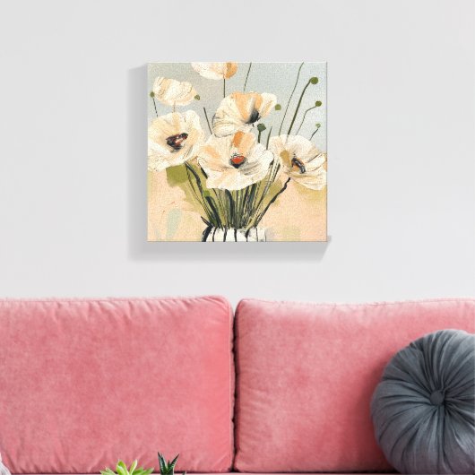 Neutral Peach Poppies Vaas Canvas (Insitu (Woonkamer))