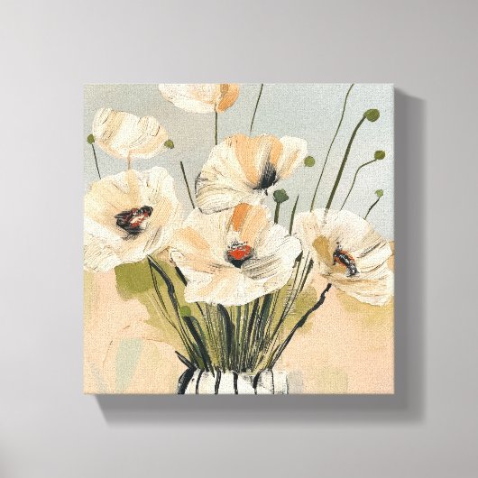 Neutral Peach Poppies Vaas Canvas Afdruk (Voorkant)