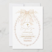 Neutral Pearl Oval Watercolor Girl Christening Kaart (Voorkant)