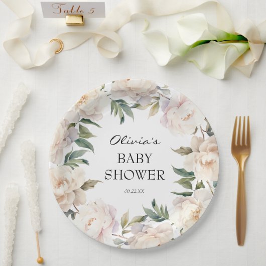 Neutral Peony Wreath Garden Baby Shower Papieren Bordje (Huwelijk)