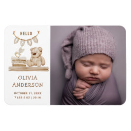 Neutral Photo Birth Announcement | Boho Teddy Bear Magneet