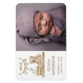 Neutral Photo Birth Announcement | Boho Teddy Bear Magneet (Verticaal)