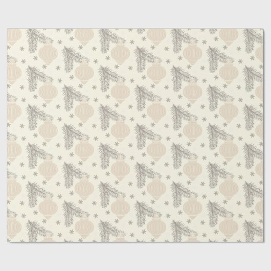  Neutral Pine & Ornamenten Kerst Cadeaupapier (Vlak)