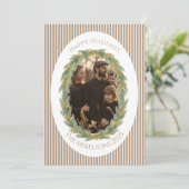 Neutral Pine Wreath Photo Christmas Feestdagenkaart (Staand voorkant)