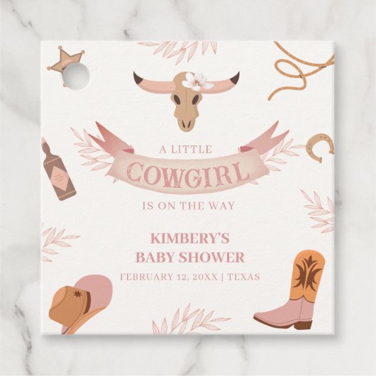 Neutral Pink Boho Wild West Cowgirl Baby shower Bedankjes Labels (Voorkant)