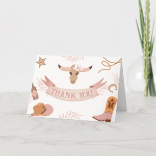 Neutral Pink Boho Wild West Cowgirl Baby shower Bedankkaart