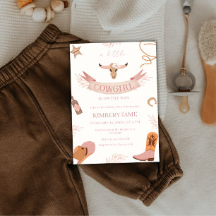 Neutral Pink Boho Wild West Cowgirl Baby shower Kaart
