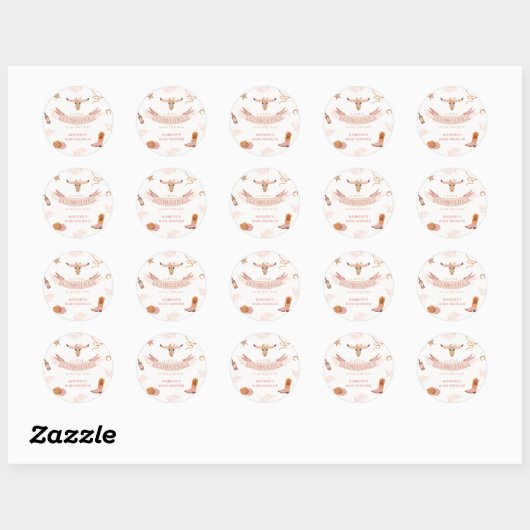 Neutral Pink Boho Wild West Cowgirl Baby shower Ronde Sticker (Vel)