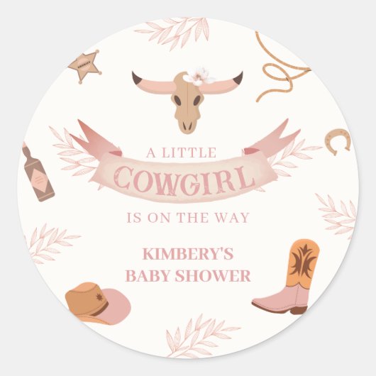 Neutral Pink Boho Wild West Cowgirl Baby shower Ronde Sticker (Voorkant)