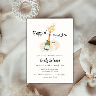 Neutral Poppin Bottles Champagne Baby shower Bedankkaart