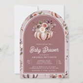 Neutral Pumpkin Floral Arch Dusty Roos Baby shower Kaart (Voorkant)