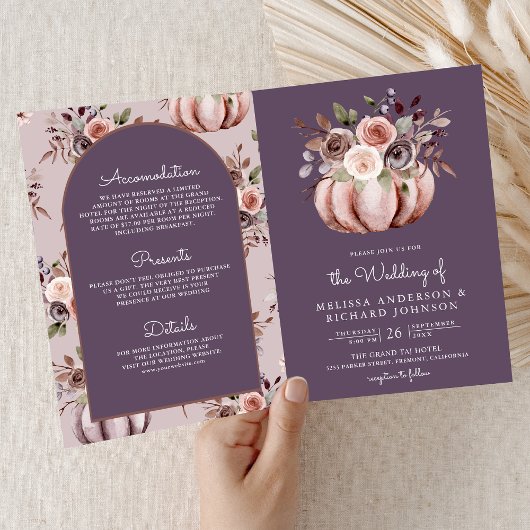 Neutral Pumpkin Floral QR Code Pale Purple Wedding