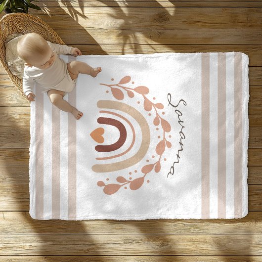 Neutral Rainbow Custom Name Baby shower Fleece Deken