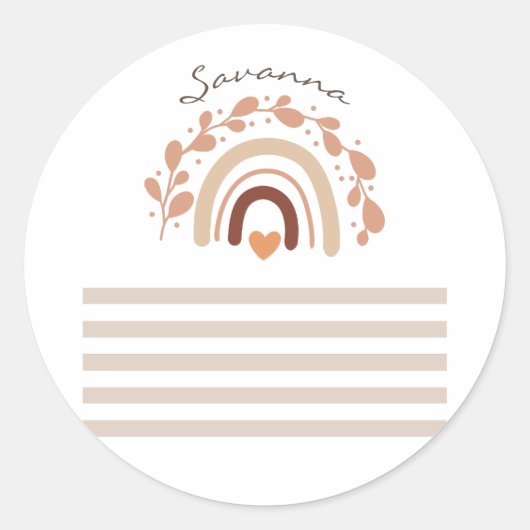 Neutral Rainbow Custom Name Baby shower Ronde Sticker (Voorkant)