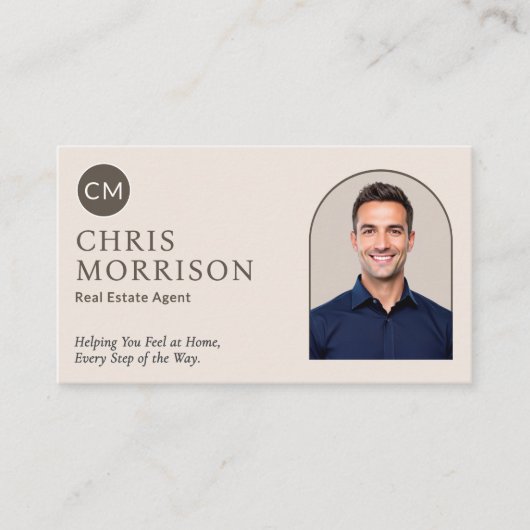 Neutral Real Estate Agent Photo Professional Visitekaartje (Voorkant)