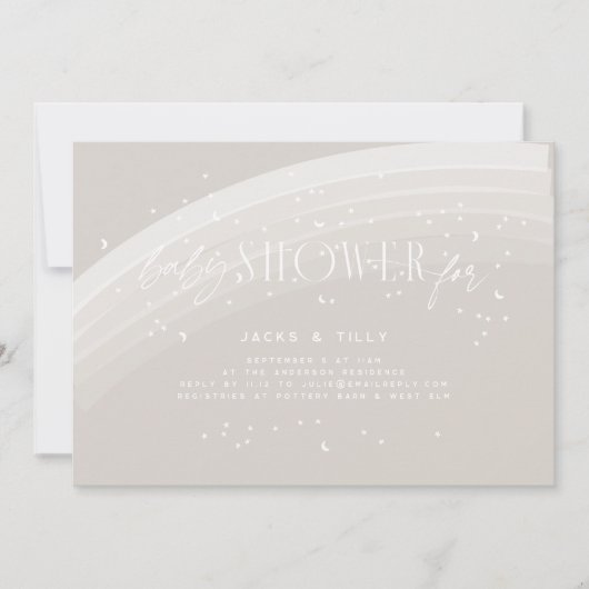 Neutral Regenboog en sterren Wit beige Baby shower Kaart (Voorkant)
