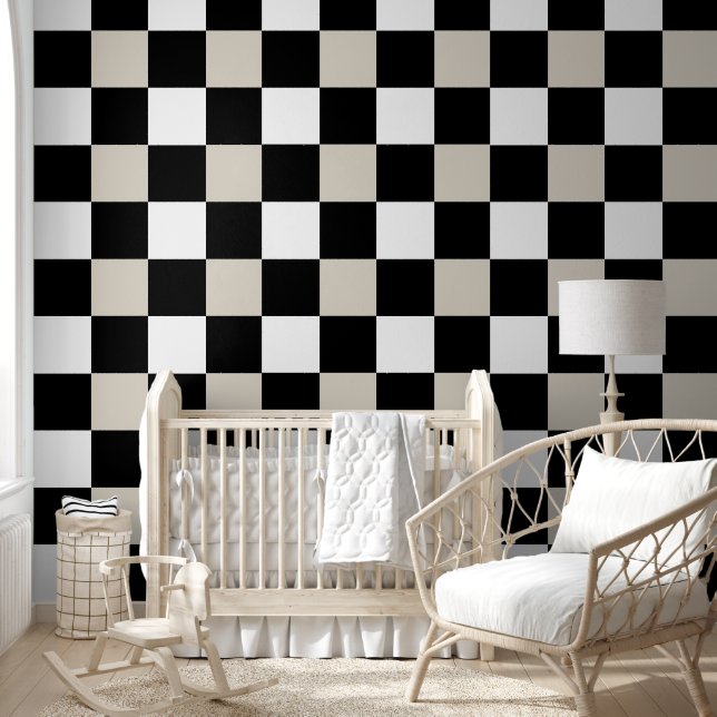 Neutral Retro Checkerboard  Behang (Kinderen)