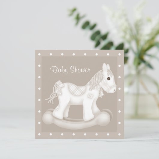 NEUTRAL ROCKING HORSE BABY SHOWER INVITATION KAART (Staand voorkant)