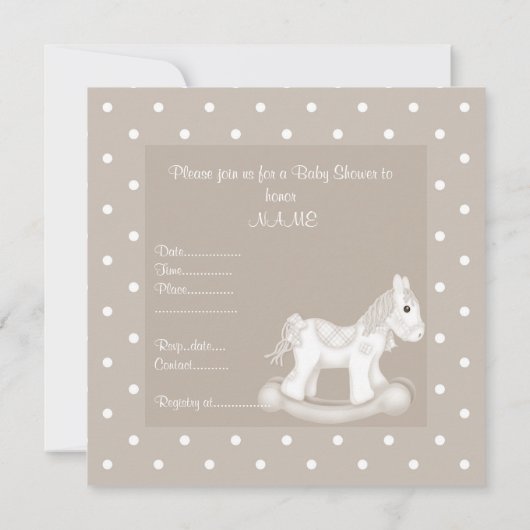 NEUTRAL ROCKING HORSE BABY SHOWER INVITATION KAART (Achterkant)