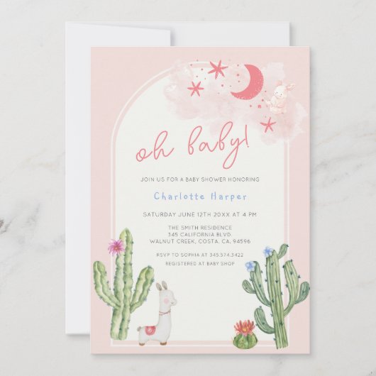 Neutral roze Boho Arch Cactus Baby shower Kaart (Voorkant)