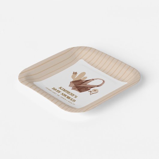 Neutral Rustic Boho Cactus Cowgirl Baby shower Papieren Bordje (Gebogen)