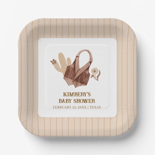Neutral Rustic Boho Cactus Cowgirl Baby shower Papieren Bordje (Voorkant)