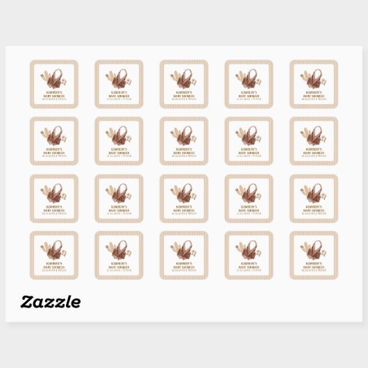 Neutral Rustic Boho Cactus Cowgirl Baby shower Vierkante Sticker (Vel)