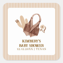 Neutral Rustic Boho Cactus Cowgirl Baby shower Vierkante Sticker