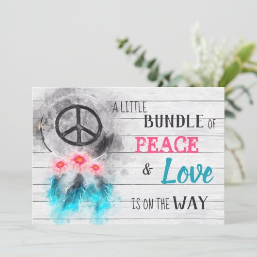 ** Neutral Rustic Peace & Love Hippie Baby shower Kaart (Staand voorkant)