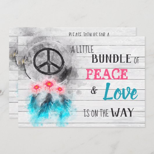 ** Neutral Rustic Peace & Love Hippie Baby shower Kaart (Voorkant / Achterkant)