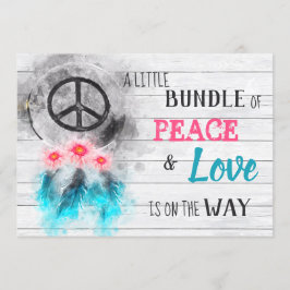 ** Neutral Rustic Peace & Love Hippie Baby shower Kaart