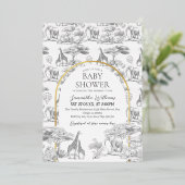 Neutral Safari Animal Elegant Toile Baby shower Folie Uitnodiging (Staand Voorkant)