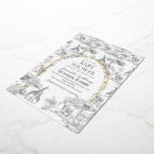 Neutral Safari Animal Elegant Toile Baby shower Folie Uitnodiging (Gedraaid)