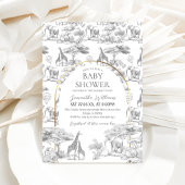 Neutral Safari Animal Elegant Toile Baby shower Kaart