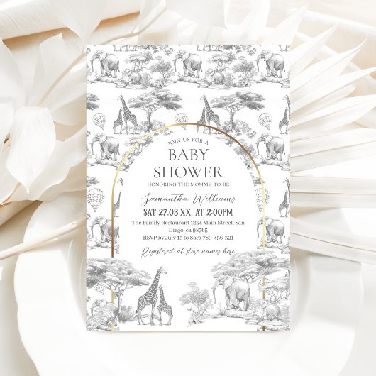 Neutral Safari Animal Elegant Toile Baby shower Kaart