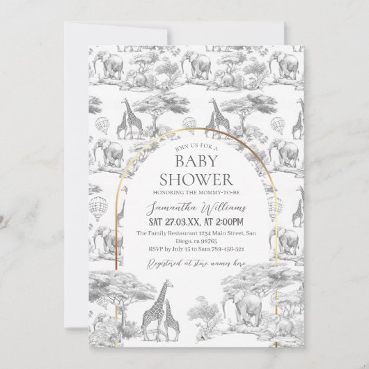 Neutral Safari Animal Elegant Toile Baby shower Kaart (Voorkant)