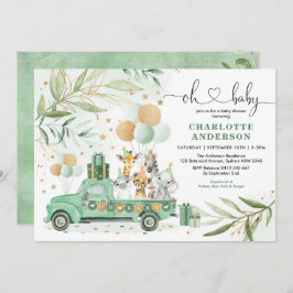 Neutral Safari Animals Greenery Gold Baby shower Kaart
